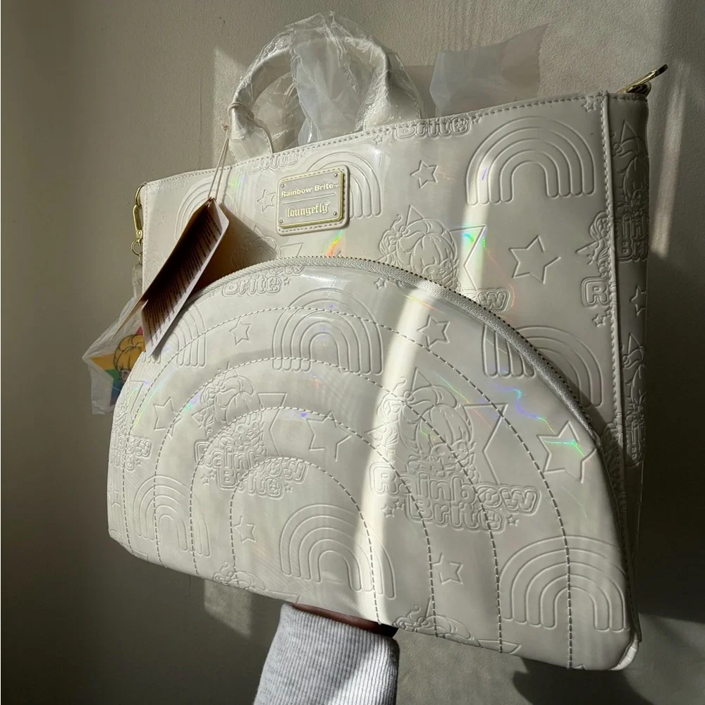 New Loungefly Rainbow Brite White Embossed Women's Convertible Tote Backpack